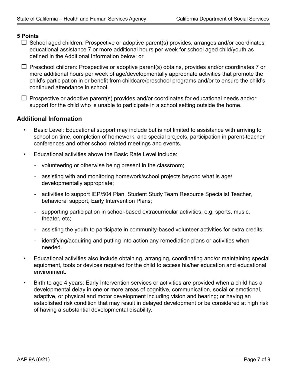 Form AAP9A Adoption Assistance Program (Aap) Level of Care Rate Determination Protocol Matrix - California, Page 7