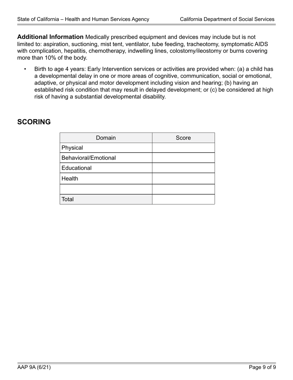 Form AAP9A Adoption Assistance Program (Aap) Level of Care Rate Determination Protocol Matrix - California, Page 9