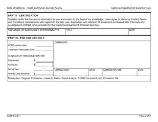 Form CCD9 Equipment Purchase Approval Request - California, Page 2