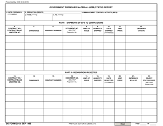 Document preview: DD Form 2543 Government Furnished Material (Gfm) Status Report