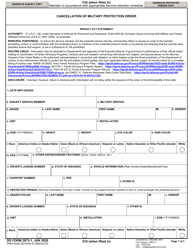 Document preview: DD Form 2873-1 Cancellation of Military Protection Order