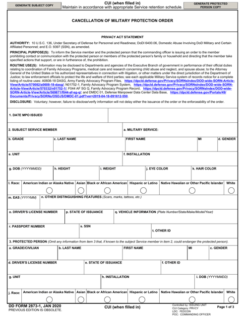 DD Form 2873-1  Printable Pdf