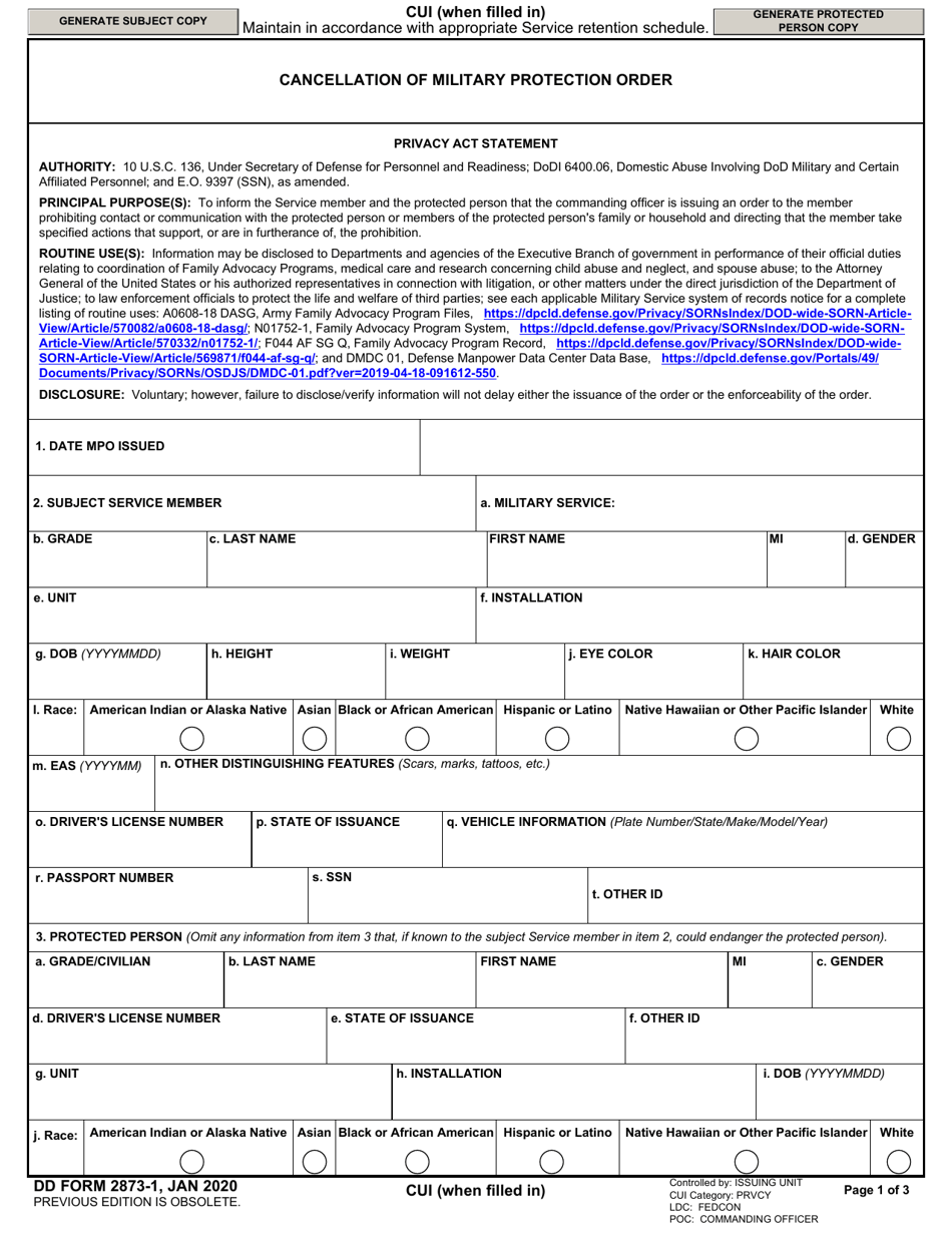 DD Form 2873-1 - Fill Out, Sign Online and Download Fillable PDF ...