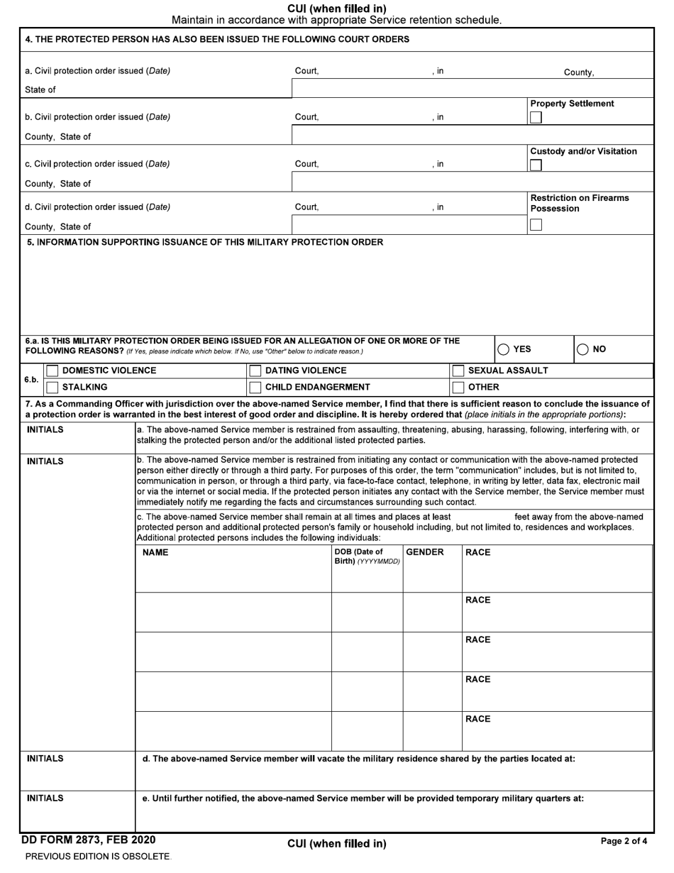 Dd Form 2873 Download Fillable Pdf Or Fill Online Military Protection