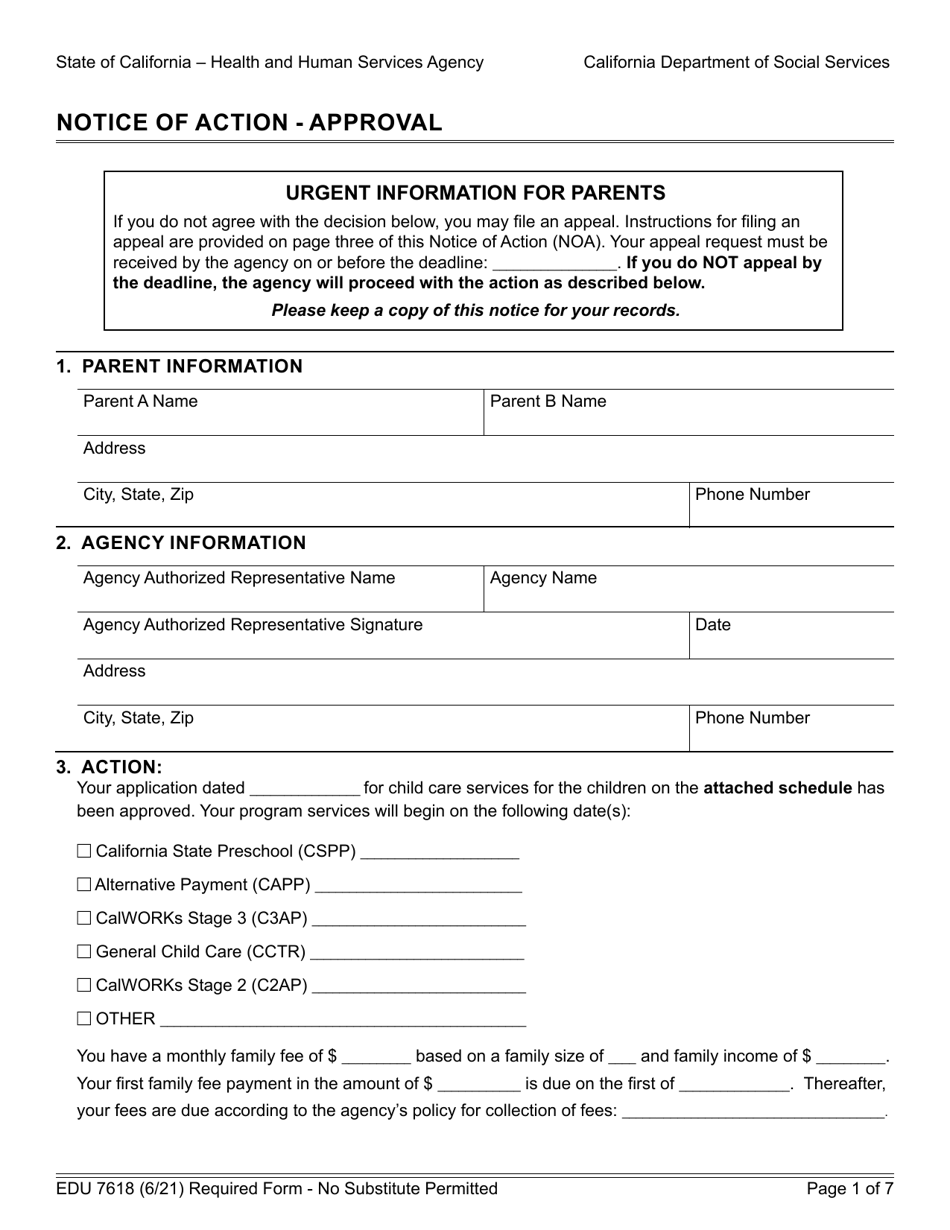 Form EDU7618 - Fill Out, Sign Online and Download Fillable PDF ...