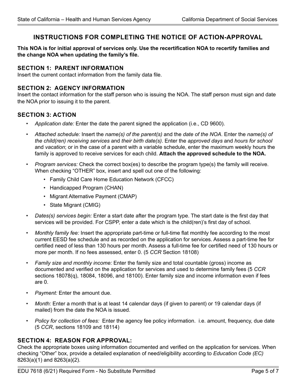 Form EDU7618 Notice of Action - Approval - California, Page 5