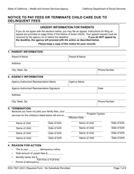 Form EDU7621 Notice to Pay Fees or Terminate Child Care Due to Delinquent Fees - California