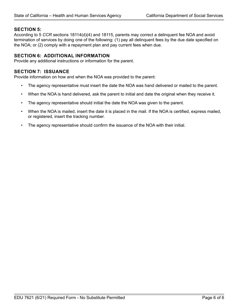 Form EDU7621 Notice to Pay Fees or Terminate Child Care Due to Delinquent Fees - California, Page 6