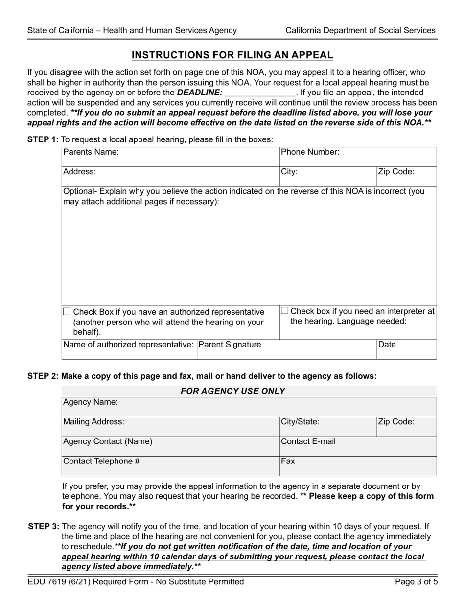 Form EDU7619 Notice of Action - Denial - California, Page 3