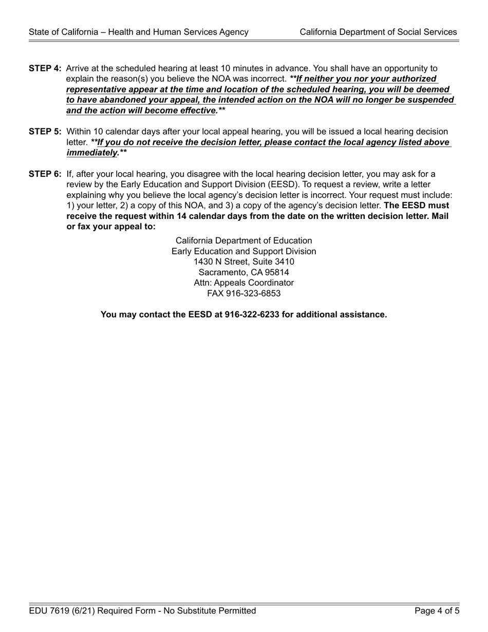Form EDU7619 Notice of Action - Denial - California, Page 4