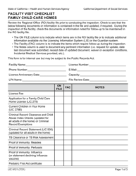 Document preview: Form LIC9121 Facility Visit Checklist Family Child Care Homes - California
