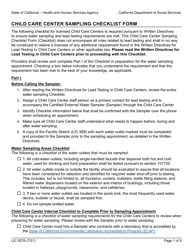 Form LIC9276 Child Care Center Sampling Checklist Form - California