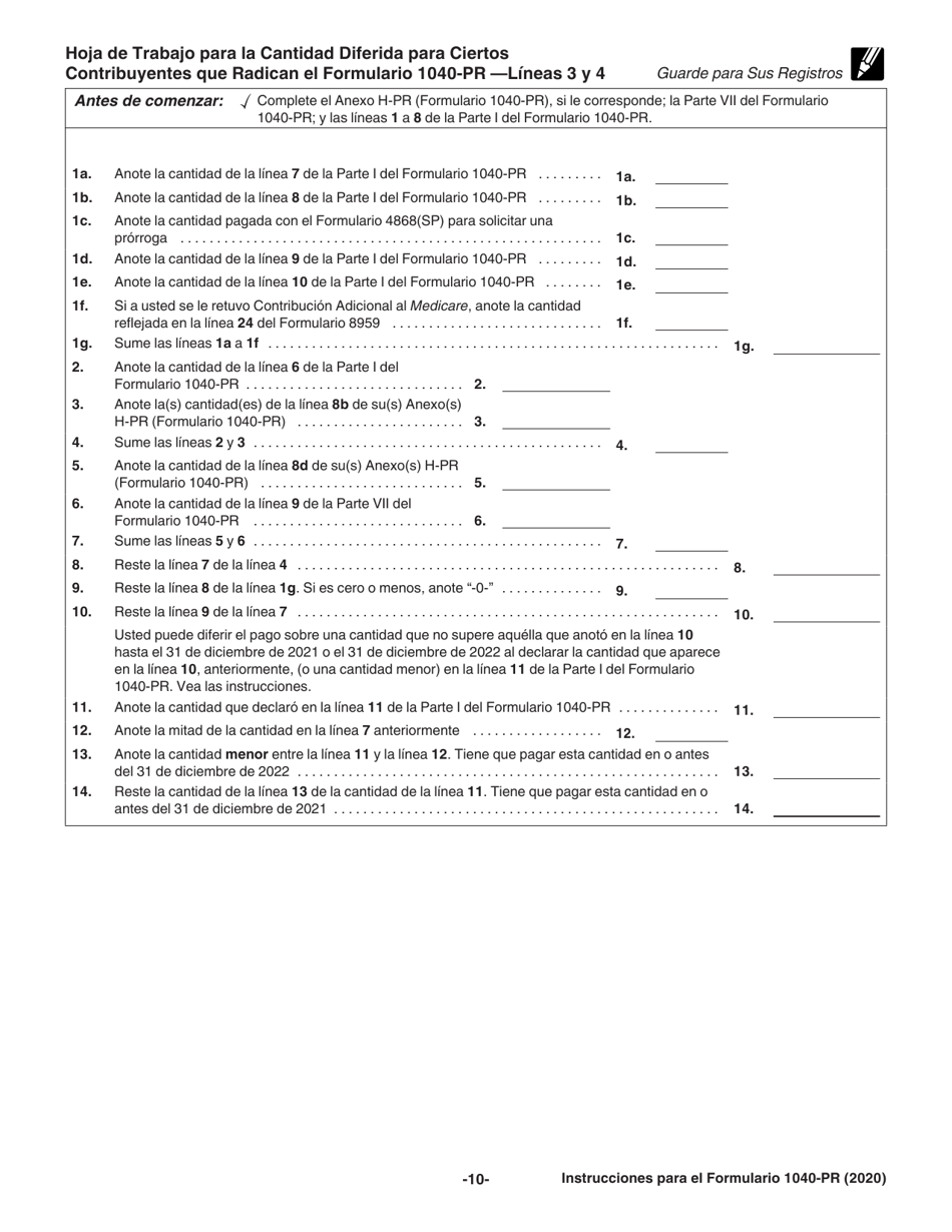 Instrucciones para IRS Formulario 1040-PR Planilla Para La Declaracion De La Contribucion Federal Sobre El Trabajo Por Cuenta Propia (Incluyendo El Credito Tributario Adicional Por Hijos Para Residentes Bona Fide De Puerto Rico) (Puerto Rican Spanish), Page 10