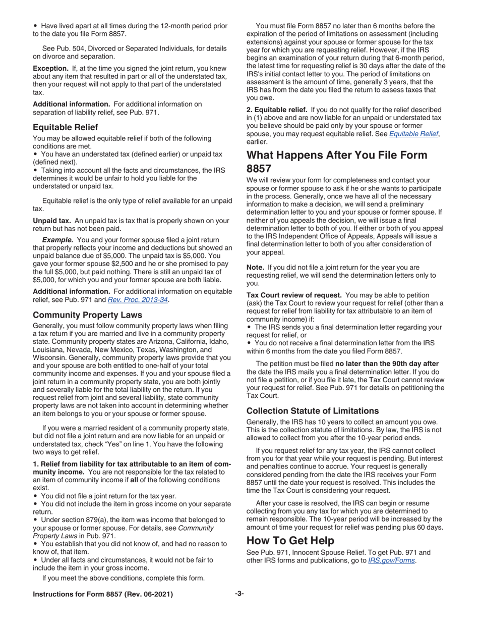 Instructions for IRS Form 8857 Request for Innocent Spouse Relief, Page 3