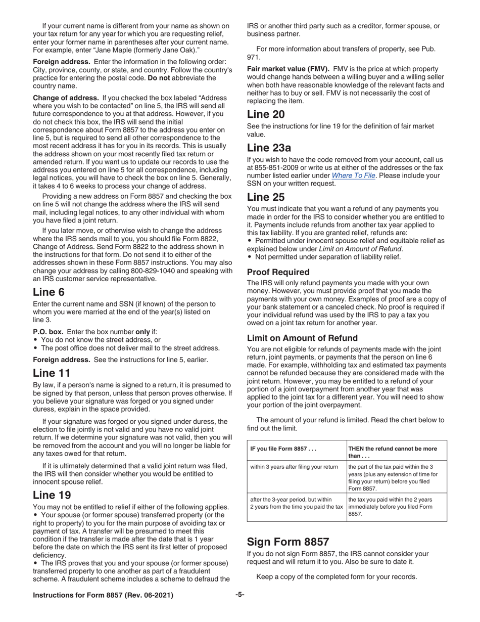 Instructions for IRS Form 8857 Request for Innocent Spouse Relief, Page 5
