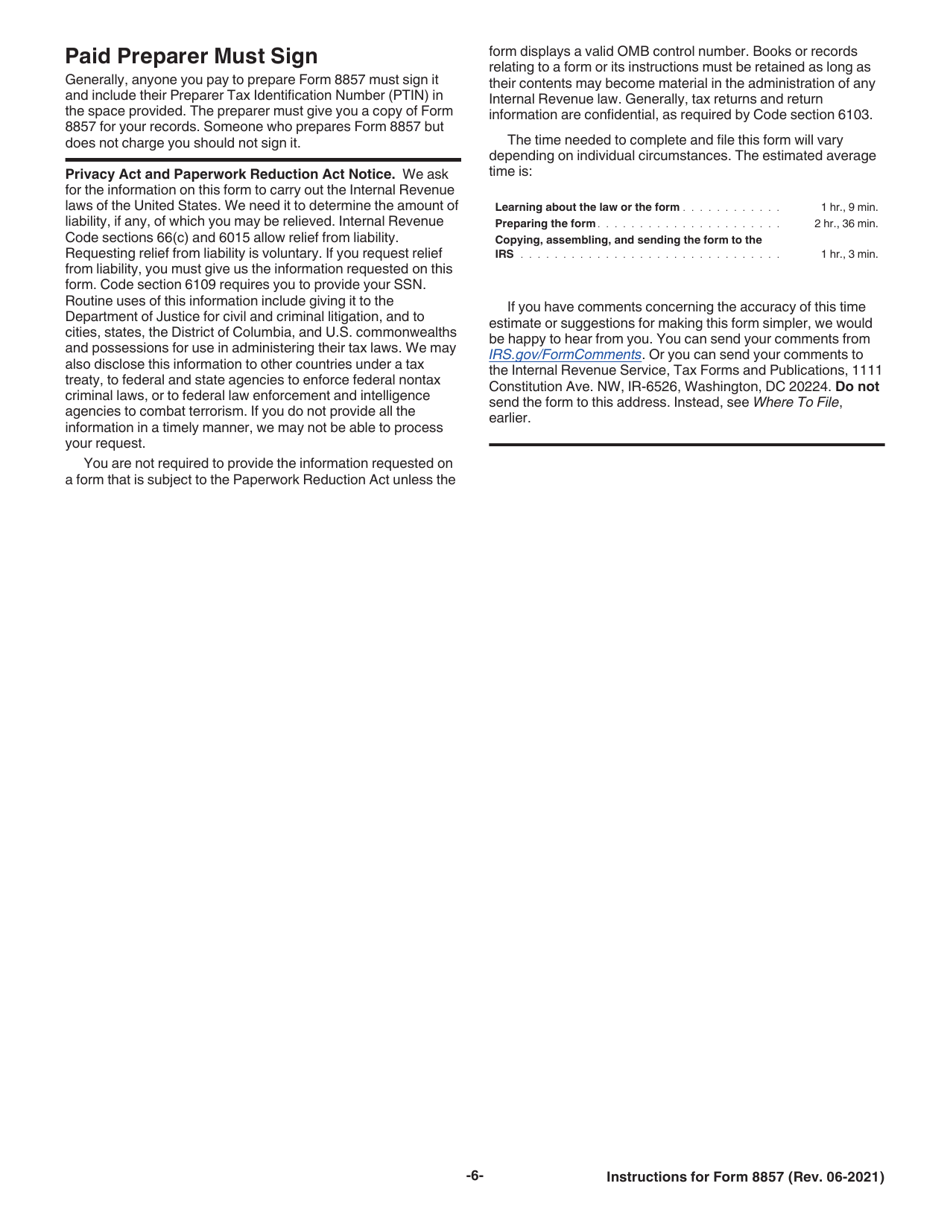 Instructions for IRS Form 8857 Request for Innocent Spouse Relief, Page 6