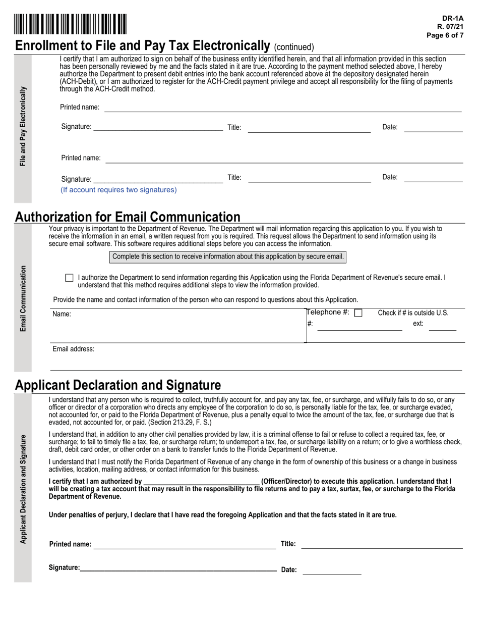 Form DR-1A Application for Registered Businesses to Add a New Florida Location - Florida, Page 6