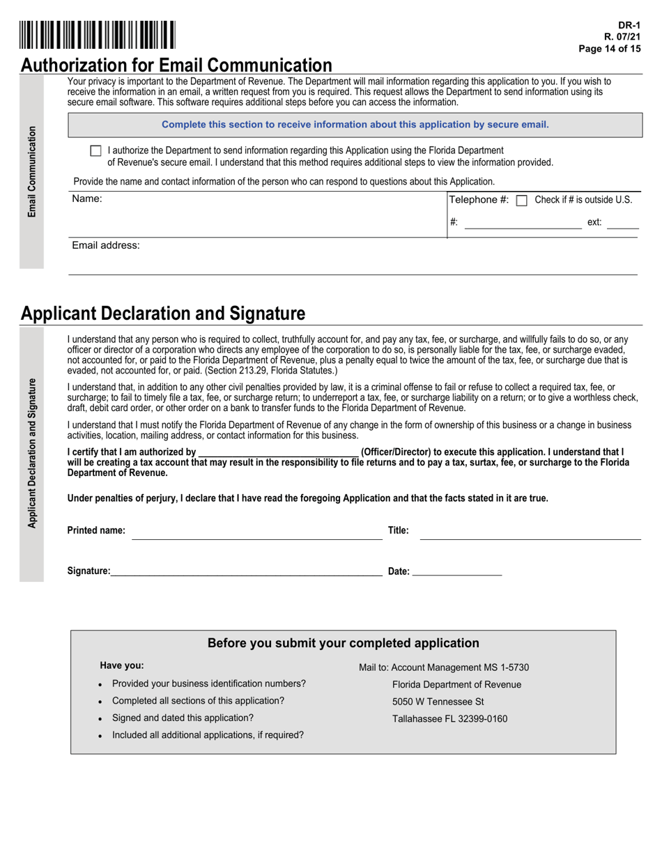 Form DR-1 Florida Business Tax Application - Florida, Page 14