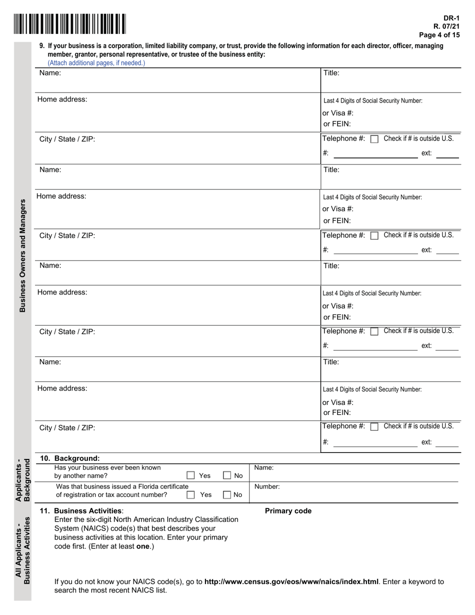 Form DR-1 Florida Business Tax Application - Florida, Page 4