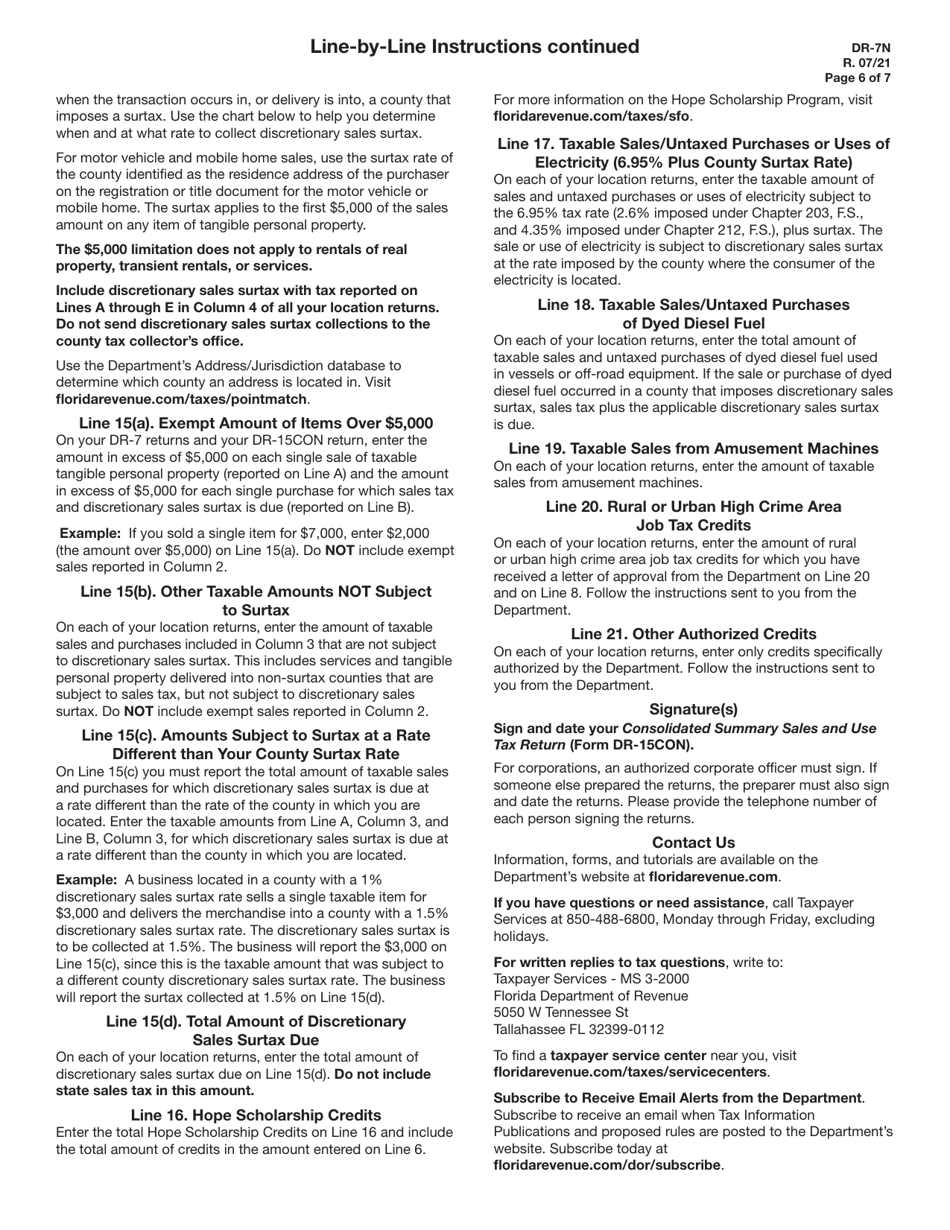 Instructions for Form DR-7 Consolidated Sales and Use Tax Return - Florida, Page 6