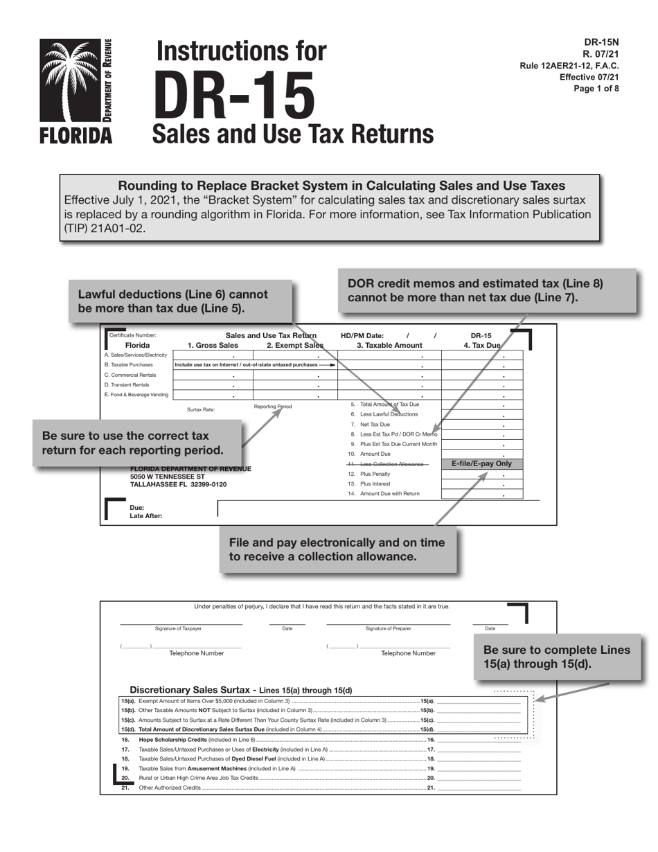 Instructions for Form DR-15 Sales and Use Tax Return - Florida, Page 1