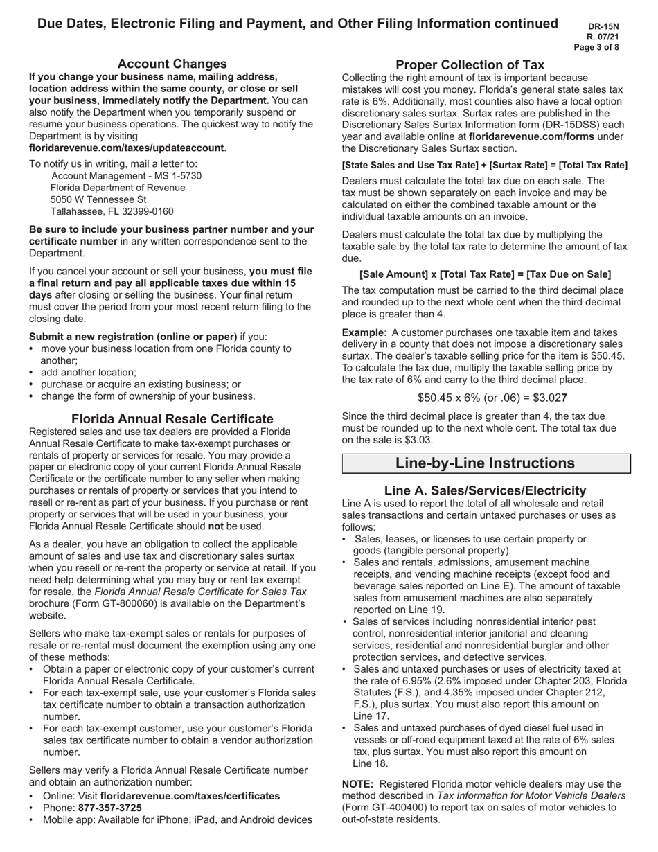 Instructions for Form DR-15 Sales and Use Tax Return - Florida, Page 3