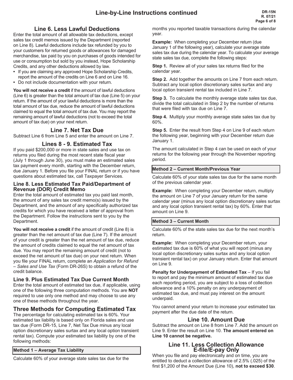 Instructions for Form DR-15 Sales and Use Tax Return - Florida, Page 6