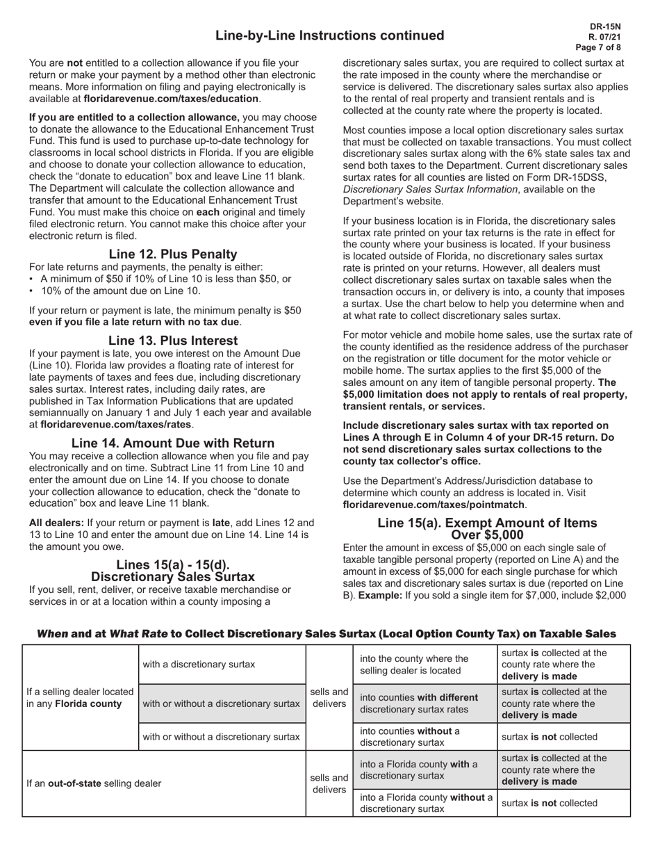 Instructions for Form DR-15 Sales and Use Tax Return - Florida, Page 7