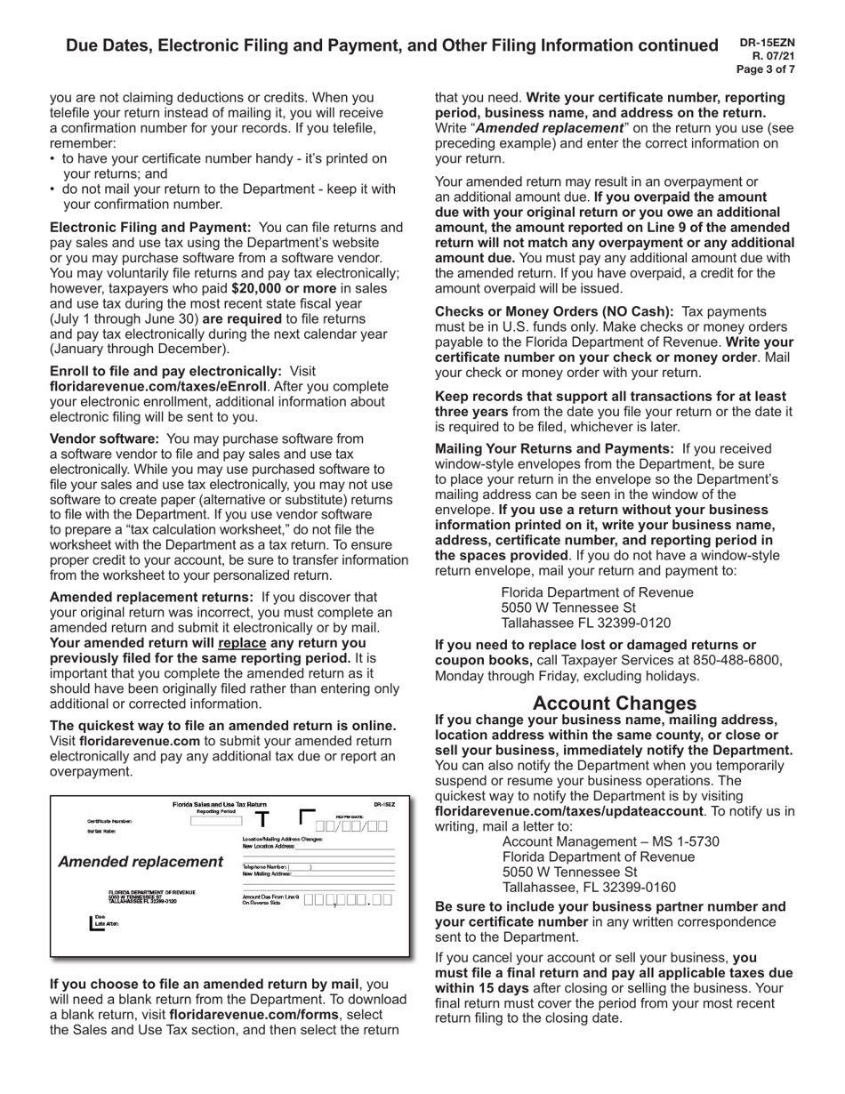 Instructions for Form DR-15EZ Sales and Use Tax Return - Florida, Page 3