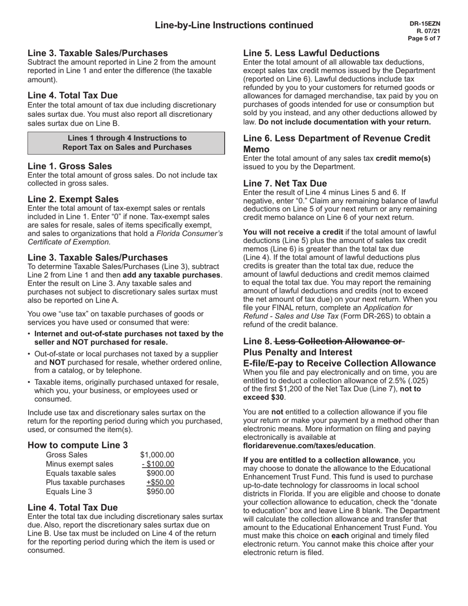Instructions for Form DR-15EZ Sales and Use Tax Return - Florida, Page 5