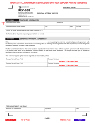 Form REV-638 Official Appeal Waiver - Pennsylvania, Page 2