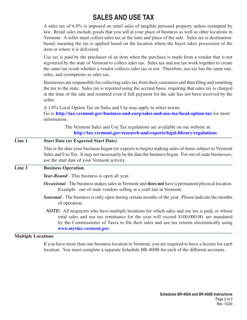 Instructions for VT Form BR-400 Application for Business Tax Account - Vermont, Page 5