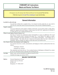 Instructions for VT Form MRT-441 Meals and Rooms Tax Return - Vermont