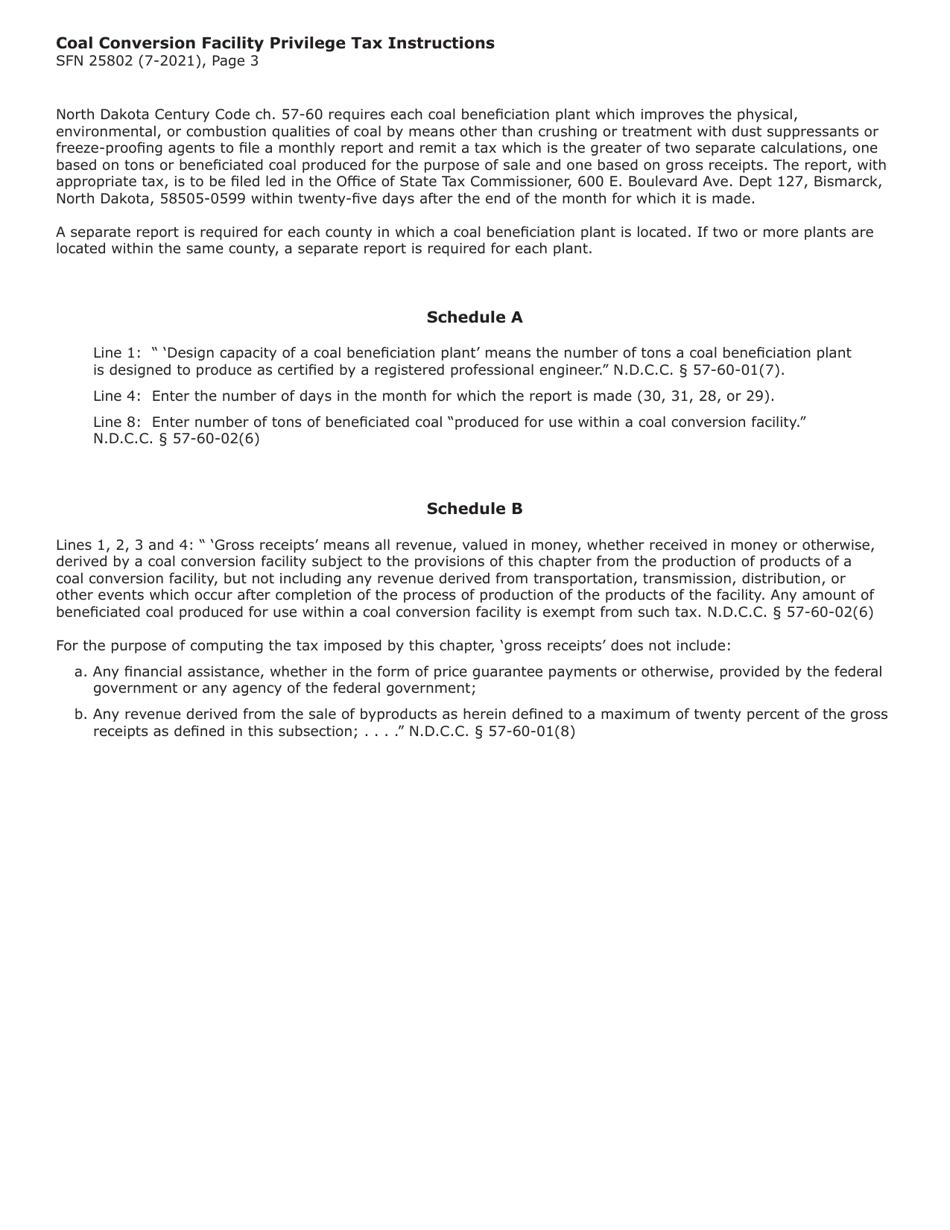 Form SFN25802 Coal Conversion Facility Privilege Tax - Coal Beneficiation Plants - North Dakota, Page 3