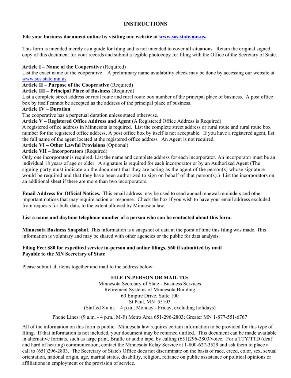 Minnesota Cooperative Articles of Incorporation - Minnesota, Page 4