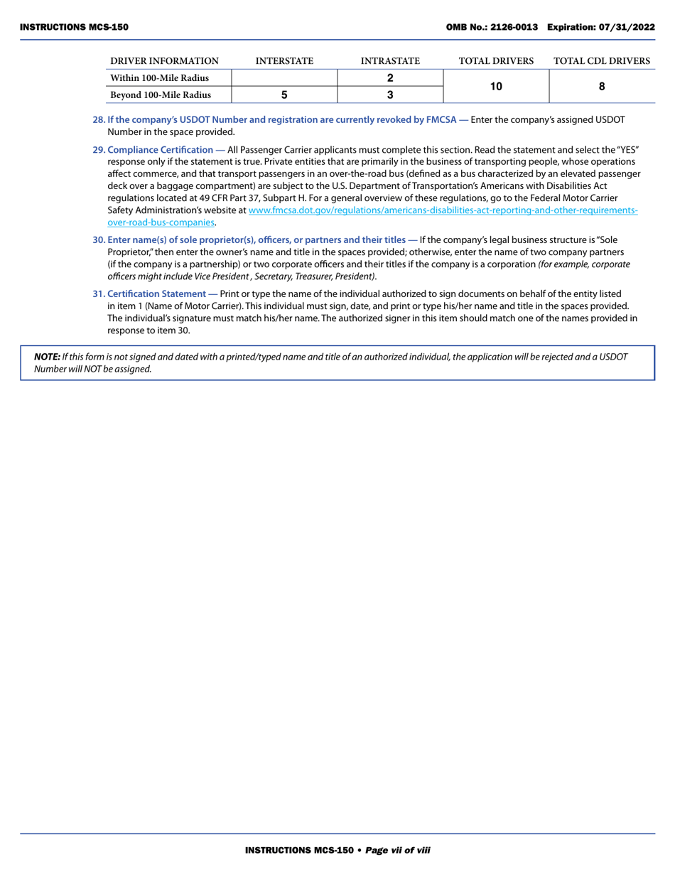 Form MCS-150 Motor Carrier Identification Report, Page 7