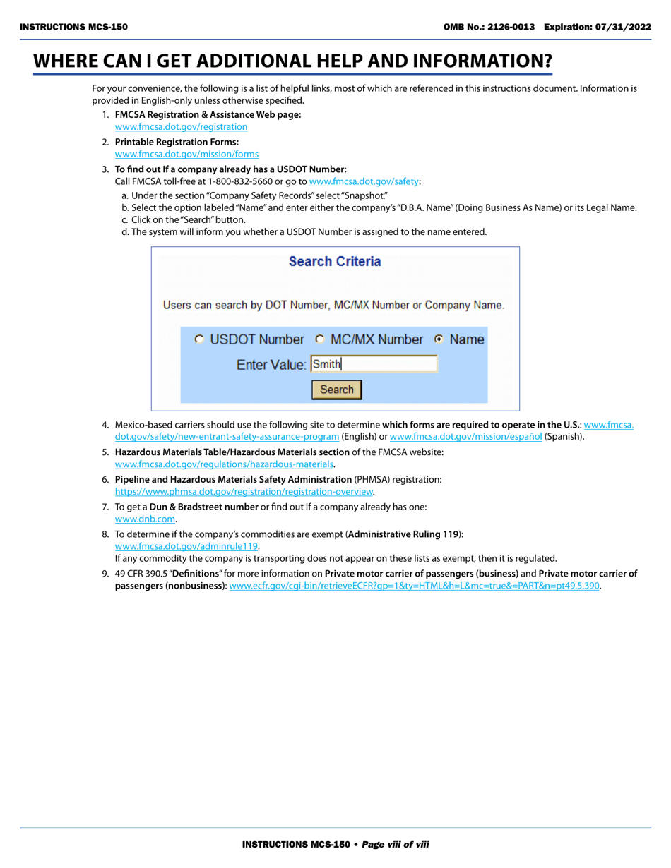 Form MCS-150 Motor Carrier Identification Report, Page 8