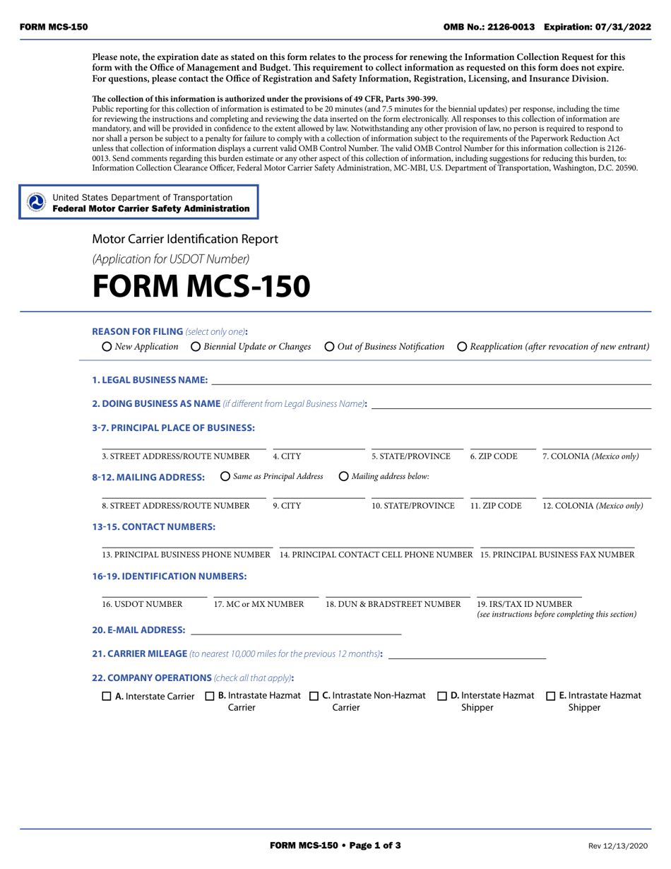 Form MCS-150 Motor Carrier Identification Report, Page 9