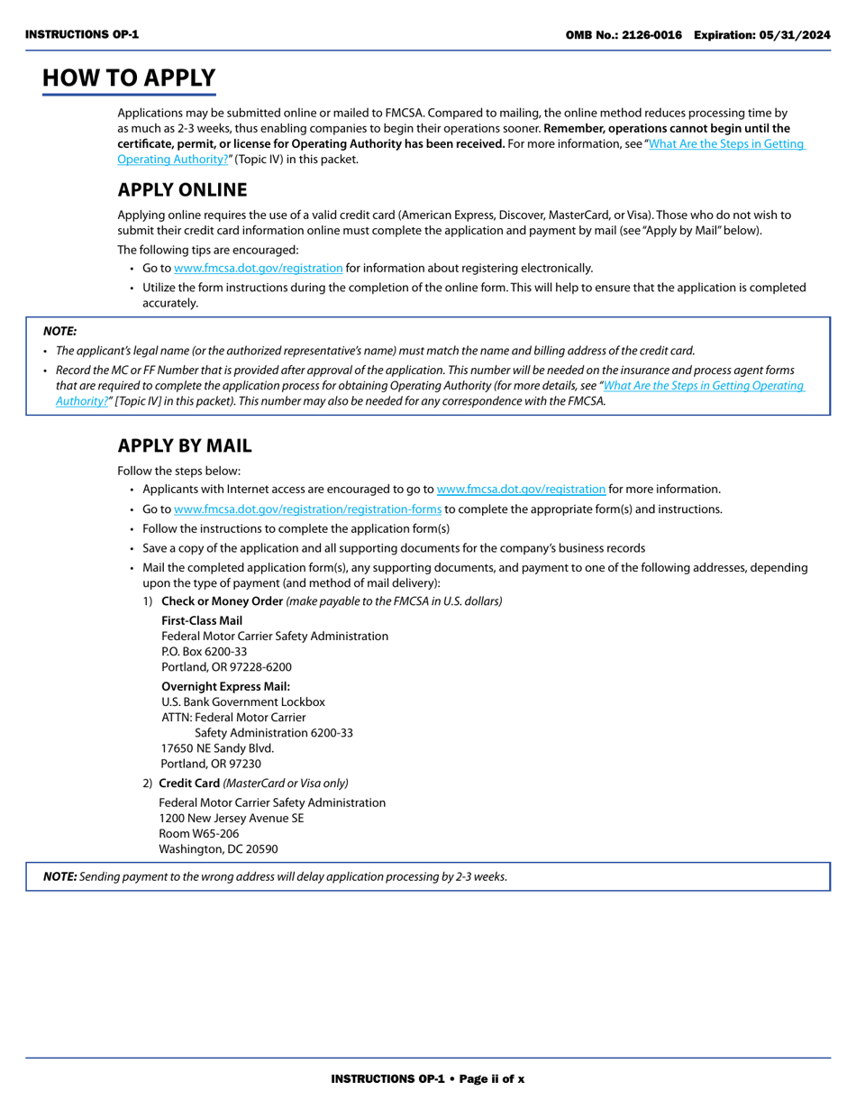 Form OP-1 Application for Motor Property Carrier and Broker Authority, Page 2