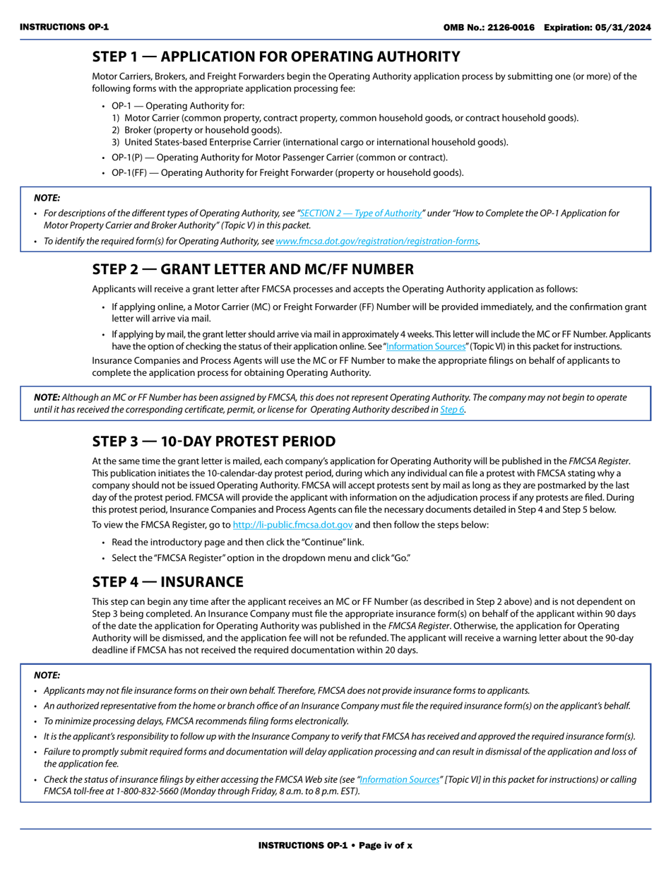 Form OP-1 Application for Motor Property Carrier and Broker Authority, Page 4