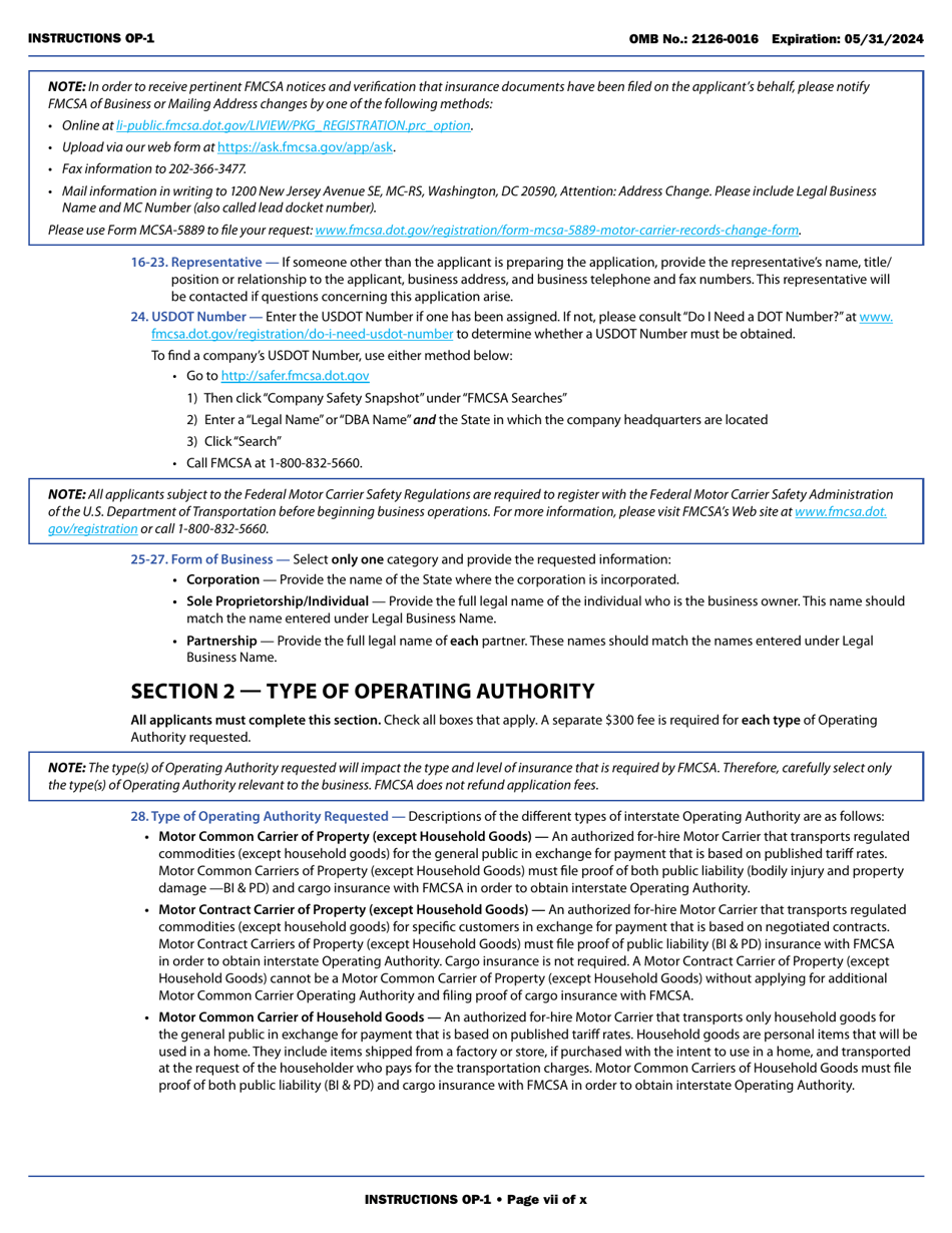 Form OP-1 Application for Motor Property Carrier and Broker Authority, Page 7