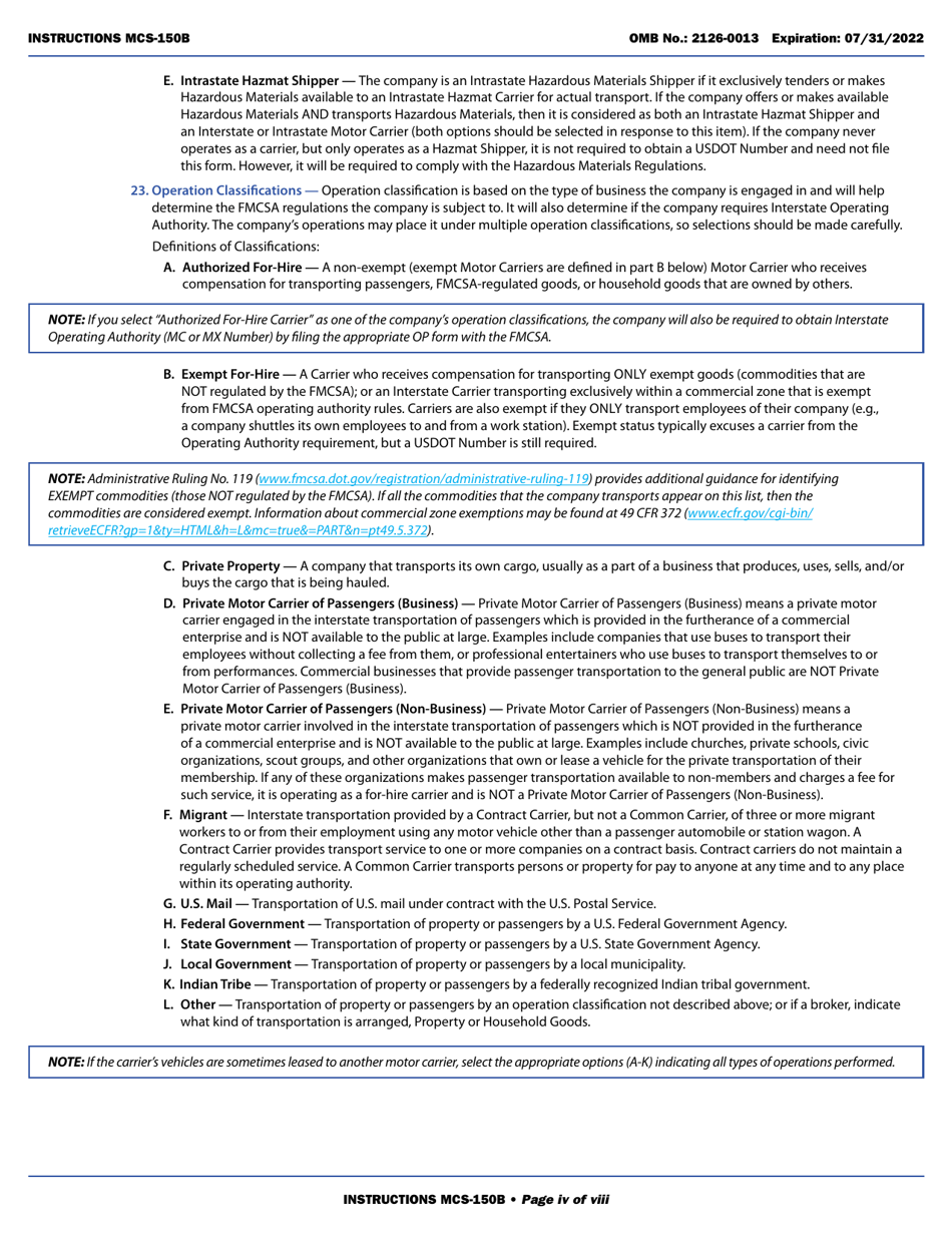 Form MCS-150B Combined Motor Carrier Identification Report and HM Permit Application, Page 4