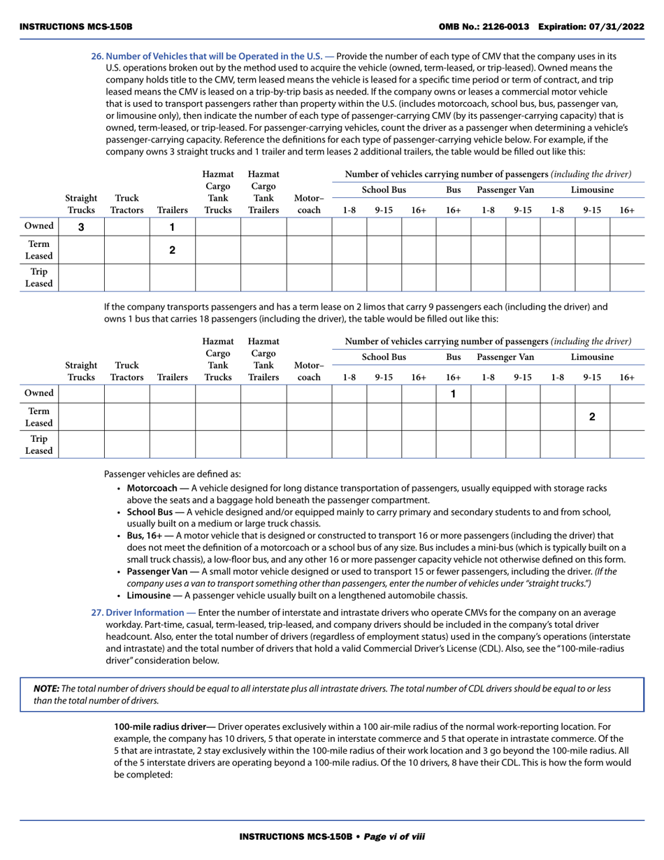 Form MCS-150B Combined Motor Carrier Identification Report and HM Permit Application, Page 6