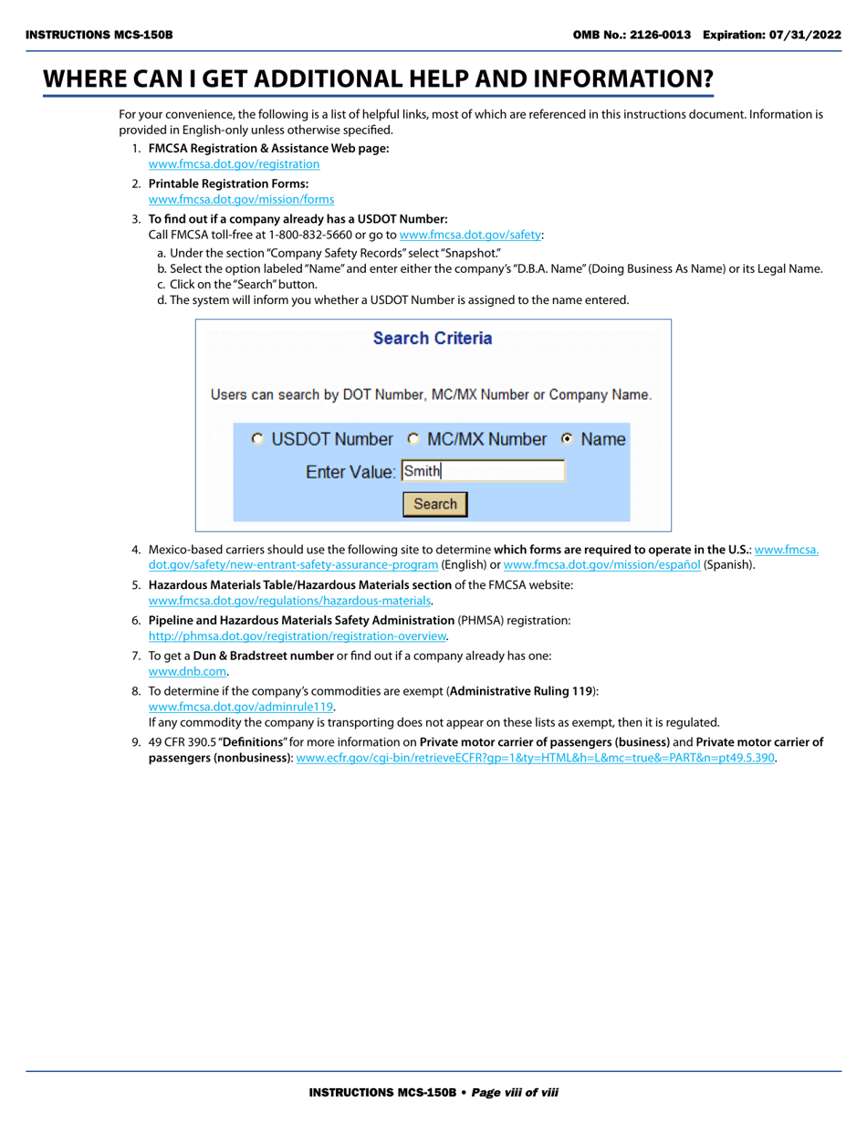 Form MCS-150B Combined Motor Carrier Identification Report and HM Permit Application, Page 8