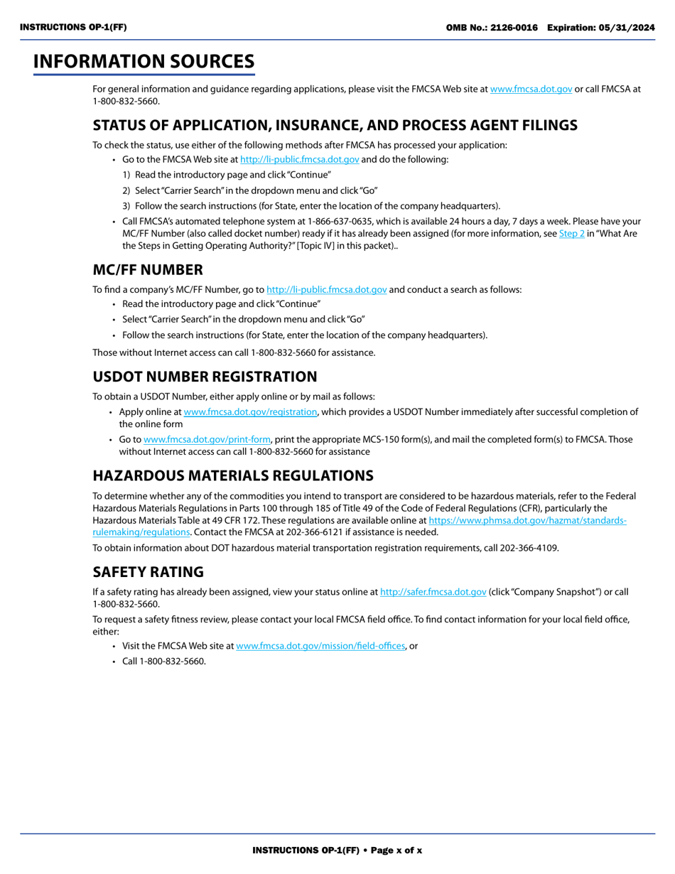 Form OP-1(FF) Application for Freight Forwarder Authority, Page 10