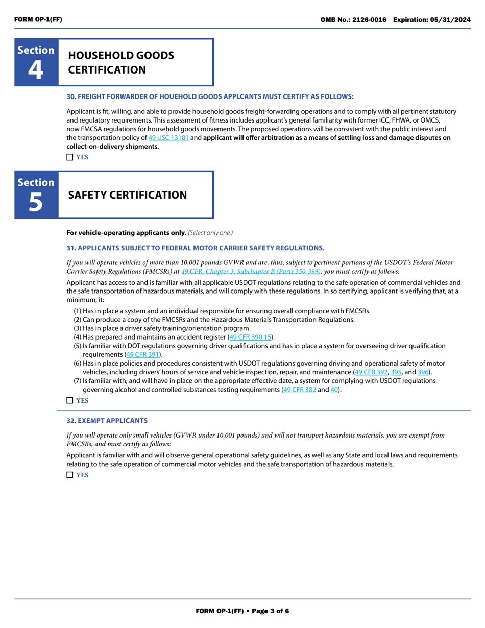 Form OP-1(FF) Application for Freight Forwarder Authority, Page 13