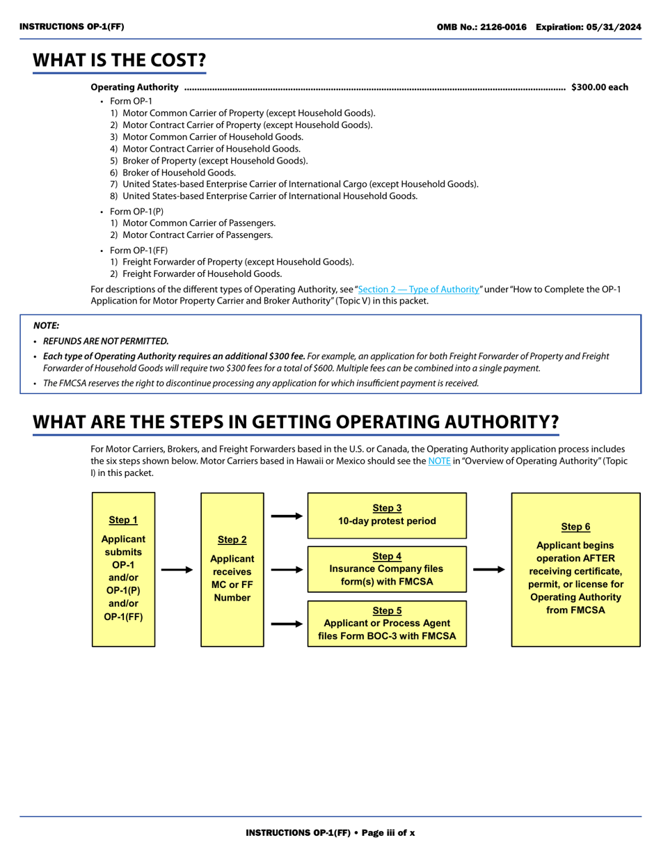 Form OP-1(FF) Application for Freight Forwarder Authority, Page 3