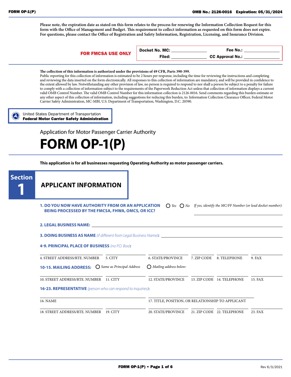 Form OP-1(P) Application for Motor Passenger Carrier Authority, Page 10