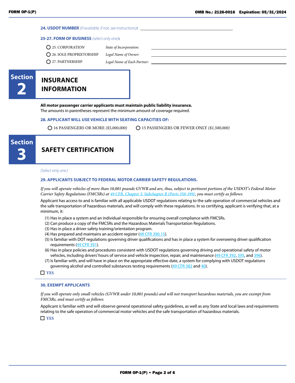 Form OP-1(P) Application for Motor Passenger Carrier Authority, Page 11