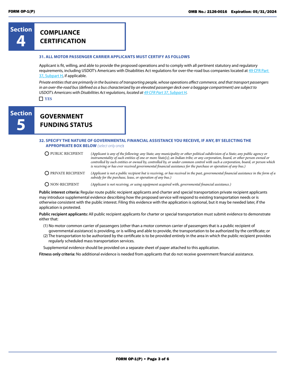 Form OP-1(P) Application for Motor Passenger Carrier Authority, Page 12